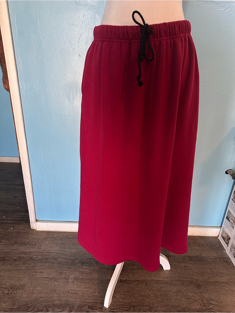 Women’s Drawstring Wine Red Maxi Skirt